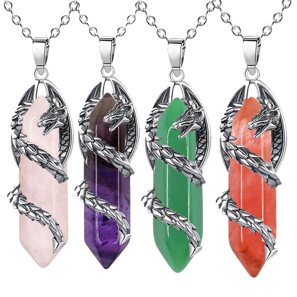 Sport Slide Men - Vintage Dragon Wrapped Crystal Point Necklace
